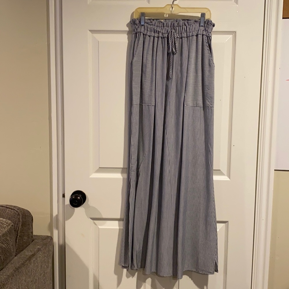 Stripe Drawstring Maxi Skirt with Pockets